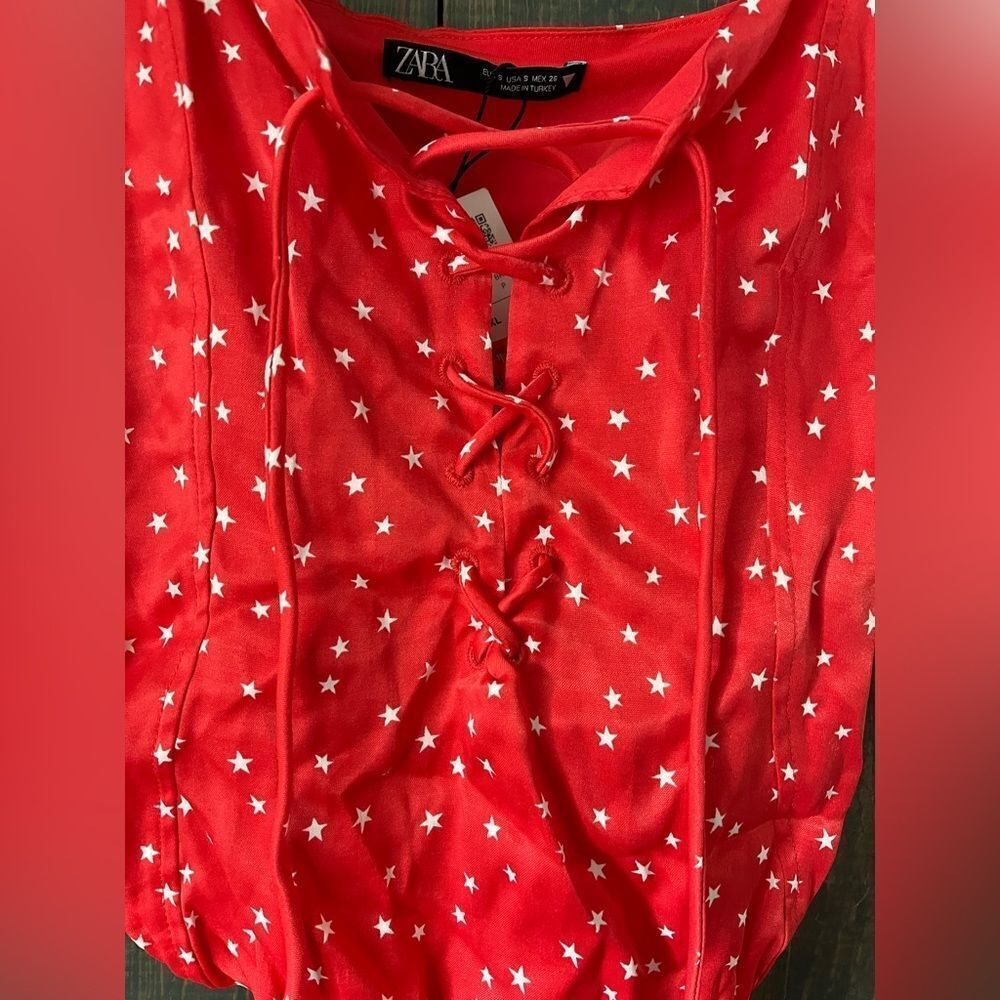 NWT Zara Star satin Effect Lace Up Bodysuit Size small Red‎ & White - Picture 6 of 7